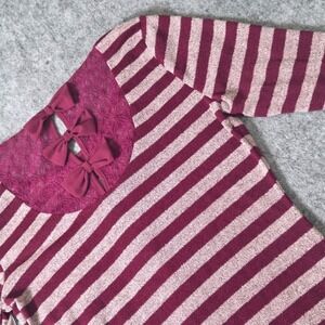 E2M Women's Large Striped Mini Dress Lace Trim Bow Detail Vintage Style Cocktail